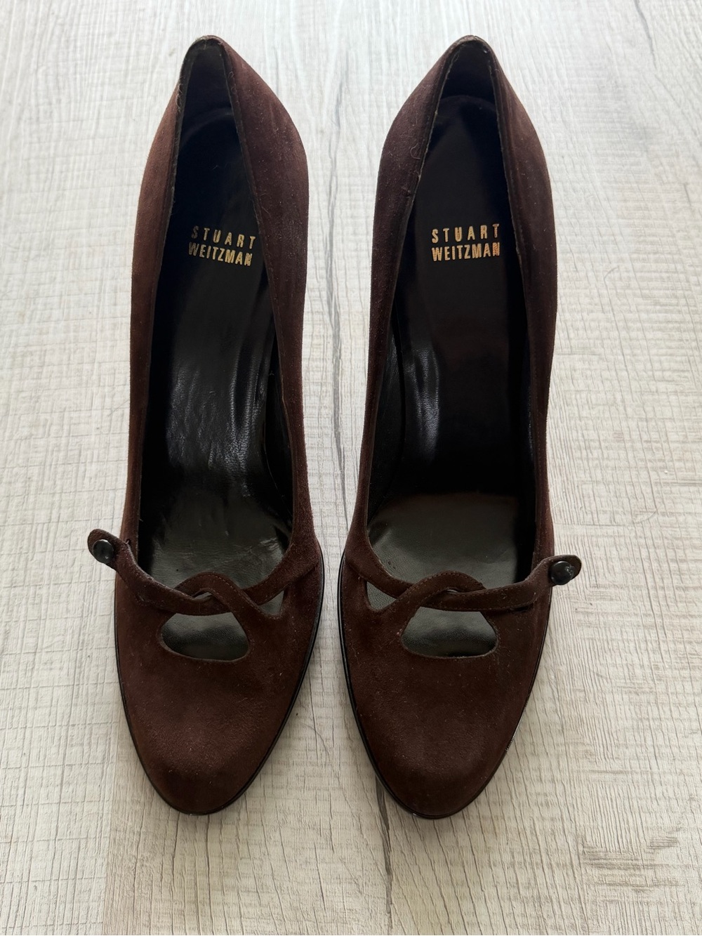 Stuart Weitzman Dark Brown Suede Mary Jane Pumps